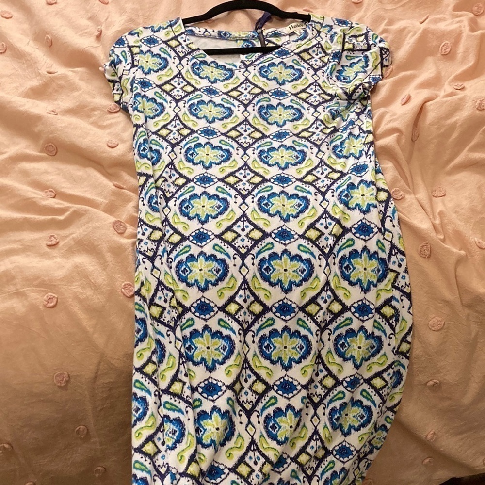 Hatley Nellie Short Sleeve Mini Mixed Flower Dot Print Zip Back Stretch Dress